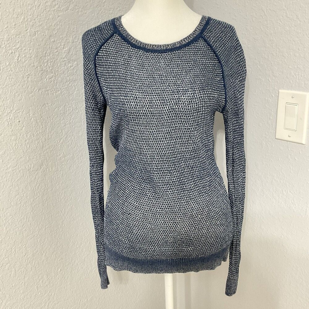 Vince Raglan Blue Metallic Linen Blend Crew Neck Sweater Size Extra Small
